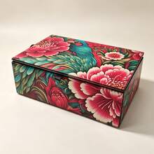 Set Of 2 Large Capacity Chinese Style Printed Glass Jewelry Box, Black Velvet Lined Rectangular Vintage Decorative Accessory Storage Organizer For Bedroom Vanity Wedding Holiday Gift - Royal Peacock & Peony Brocade - View 10