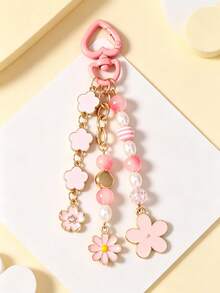 1pc Daisy Heart Keychain, Striped Beaded Tulip Flower Bag Charm - Multicolor - View 8