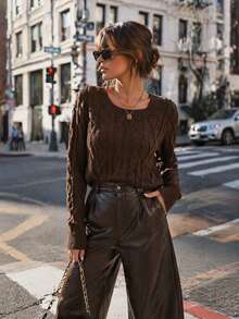 2026 Women's Autumn/Winter New Lazy Commuter Casual Style Square Neck Pullover Sweater - Coffee Brown - View 2