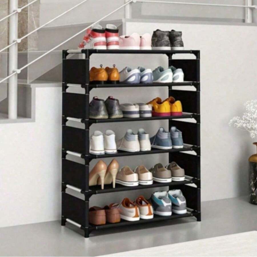 1pc Multi-Layer Plastic Shoe Rack, Freestanding Shoe Storage Rack, Easy To Assemble, Large Capacity, Suitable For Entryway, Hallway, Bedroom, Bathroom, Living Room - Black - View 1