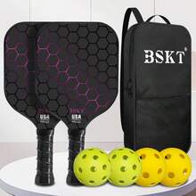 BSKT 1 Set Thickened Honeycomb Fiberglass Professional Pickleball Paddle Full Set, High-Intensity For Club League And Intensive Training, Advanced Sports Participants, High-Resilience Thickened Fiberglass Paddle Face, Wide Honeycomb Shock-Absorbing Core, Full-Wrap Cushioned Non-Slip Sweat-Absorbing Grip, Anti-Collision Thickened Paddle Edge, Stable Ball Control With Powerful Hits And No Deviation, Smooth Rebound Of Fiberglass Material, Dry Grip During Long-Term Competition, Surface Resistant To Frequent Bumps And Wear - Multiple Styles - View 15