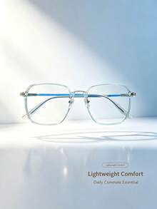 Minimalist Metal Splice Large Frame Glasses, Multi-Color Transparent Frame Eye Protection Anti-Radiation Computer Glasses, Cool Tone Transparent Square Frame No-Makeup Glasses, Lightweight Daily Commute Eye Protection Glasses, Versatile Multi-Color Large Frame Face-Slimming Glasses, Lightweight Student Office Eye Protection Glasses Frame - Multicolor - View 6