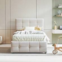 Upholstered Bed Children's Bed 90x200 Cm, Hydraulic Storage Bed, Height-Adjustable Headboard - 米色 - 查看 3