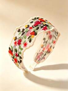 1件法式復古白色波希米亞風刺繡髮箍，歐根紗刺繡花卉髮飾，復古田園優雅髮飾，夏季日常通勤百搭時尚髮飾 - 多色-白色款 - 查看 3