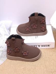 New Versatile Fashion Ankle Boots, Cute Floral Baby Boots, Comfortable Soft Wearable - Brown - View 2