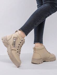Flipark 1 par de botas altas de mujer de utilidad color caqui para todas las estaciones, suela gruesa que alarga la pierna, primavera/otoño con pantalones / invierno con calentadores de piernas / verano con pantalones cortos - Caqui - Ver 3