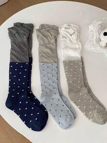 1/3 Pairs Women's Cute Polka Dot Knee-High Socks, Sheer Patchwork Design Versatile Stacked Leg Socks, Sweet Preppy Style - Multicolor - View 6