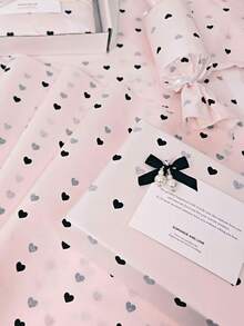 30/45/60/100pcs Pink & Black Heart Pattern Tissue Paper, Suitable For DIY Crafts, Party Favors, Bouquet Wrapping, Clothing Packaging And Birthday Gift Decoration - Black Heart Foundation - View 3