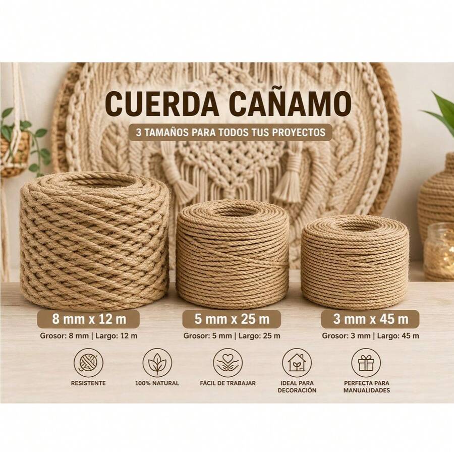 Cordón de Yute. Cuerda Cañamo. Bonito y Resistente. Diferentes Medidas. - 5 mm x 25 m - Ver 1