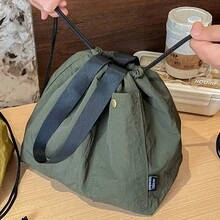 VINCAN 保溫便當袋 長方形針織托特包 可攜食物上班與外出 可水洗 棉帆布大容量素色抽繩便攜保溫野餐收納袋 戶外野餐露營 開學必備 - 彩色 - 查看 9
