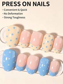 24pcs Short Oval Polka Dot Nail Stickers Set, Includes 1pc Double-Sided Adhesive And 1pc Nail File, Polka Dot Nails Make Fingertips Shine, Suitable For Party, Ball And Daily Use - Multicolor - View 2