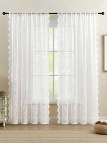 1pc/2pcs Embroidered Sheer Curtains, Floral Leaf Pattern, Rod Pocket, UV Protection, Breathable, Transparent, Polyester, Rod Pocket, No Lining, For Living Room, Bedroom, Dining Room - White - View 1