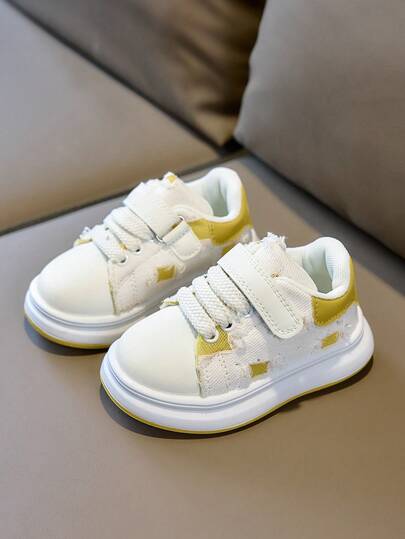 New Black & White Plaid Kids' Shoes, Hook & Loop Lightweight Thick Sole Sneakers, Comfortable Sports Shoes For Boys & Girls
