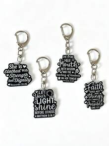 1pc/4pcs Black And White Acrylic Letter Keychain, Faith Pendant Keyring, Backpack Accessory, Handbag Charms, Gifts For Friends, Colleagues, Family - Multicolor - View 1