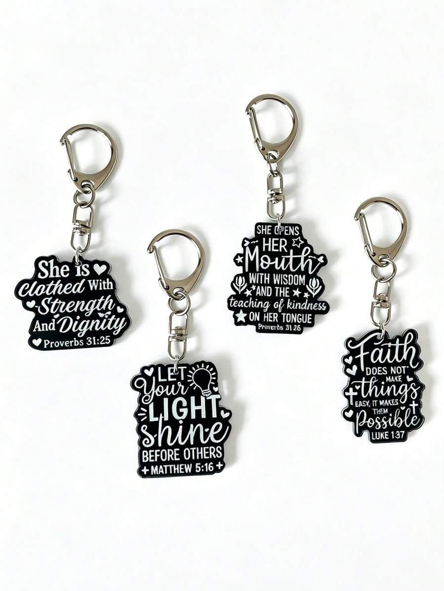 1pc/4pcs Black And White Acrylic Letter Keychain, Faith Pendant Keyring, Backpack Accessory, Handbag Charms, Gifts For Friends, Colleagues, Family - Multicolor - View 1