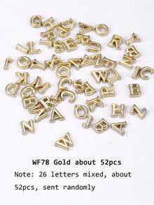 52Pcs 3D Gold Alloy Letter Nail Charms Metal A-Z Alphabet Nail Studs Vintage Metallic Mini Capital Letter Nail Jewelry Accessories Minimal Y2K Sweet Cool Girl DIY Salon Manicure Decoration Nail Supplies - Gold - View 2