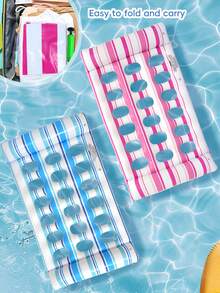 Multi-Color Striped Hollow Inflatable Pool Float Mat, Durable PVC Water Floating Lounge Chair Raft, Portable Foldable Adult Water Bed, Suitable For Beach, Swimming Pool, Sunbathing, Relaxation, Vacation, Travel - 彩色 - 查看 8