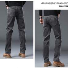 New Velvet Men's Pure Black Slim Fit Jeans With Elastic Straight Leg Pants, Business Fashion Casual Korean Version Retro Men's Denim Pants - 201JR-grey - View 5