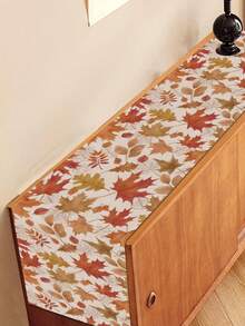 1Pc Full Print Mixed Maple Leaf Table Runner Warm Fall Autumn Polyester Table Cover For Thanksgiving Farmhouse Home - Orange - View 5