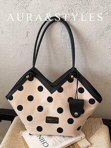Women's Commuter Bag 2026 New Fashion Versatile Polka Dot Shoulder Bag Large Capacity Tote - Black - View 1