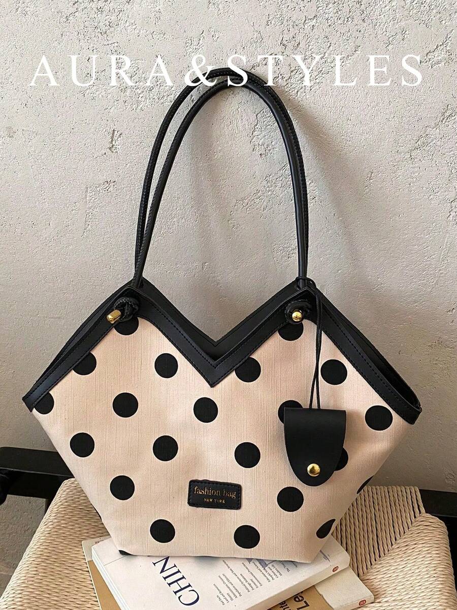 Women's Commuter Bag 2026 New Fashion Versatile Polka Dot Shoulder Bag Large Capacity Tote - Black - View 1