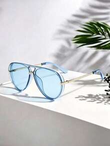 1pc Women's Translucent Blue Spring/Summer Retro Minimalist Oversized Fashion Glasses Suitable For Beach And Travel - Transparent Blue - View 2