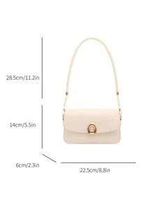 Borsa baguette in PU lucido con stampa coccodrillo, chiusura a torsione in metallo, catena a spalla/crossbody - Bianco - Visualizzare 2