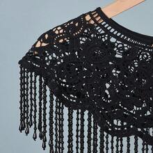 Vintage Romantic Chinese Style Shawl, Black Water-Soluble Lace Shawl, Floral Embroidery, Beaded Tassels And 3D Lace Edge Design, Multi-Functional Holiday - Black Lace - View 3