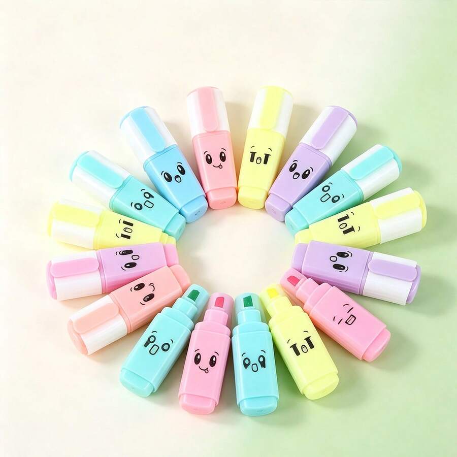 18pcs/6pcs Cute Expression Fluorescent Markers, Multicolor Highlighters For Office And Study - Sets - View 1