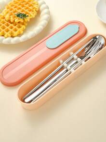 3pcs/4pcs Stainless Steel Spoon, Chopsticks, Fork With Storage Box Set, Portable Cutlery Set For Students And Outdoor Use - Multicolor - View 9