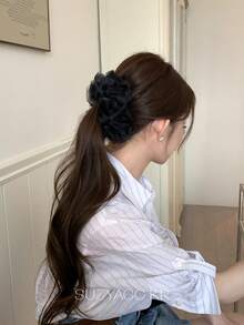 1件透明歐根紗3D玫瑰鯊魚髮夾，柔和奶油色花卉髮夾，浪漫仙女風女性髮飾 - 彩色 - 查看 5