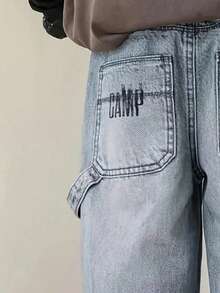Boys' Letter Embroidered Straight Leg Denim Jeans - Blue - View 6