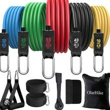 11pcs Resistance Band Set With Door Anchor, Handles, Carrying Bag, Leg & Ankle Straps For Resistance Training, Fitness, Home Workout - A - View 1