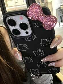 Sanrio Cartoon Bow Hello Kitty Apple 16 Pro Max Phone Case, Pink Protective Shell For Girls, Compatible With IPhone 17/15 Pro Max/14/13/12, Full Coverage - Black - View 1