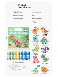 馬賽克貼紙鏡子 DIY 手作兒童教育玩具,可著色貼紙藝術,公主貼紙,兒童教育泡泡貼紙書,兒童恐龍手提包拼圖書,卡通女孩泡泡貼紙玩具 - 彩色 - 查看 4