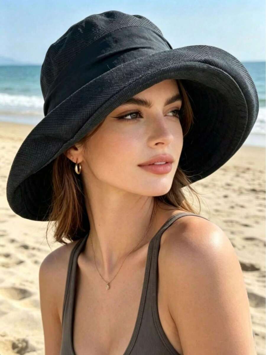 1pc Foldable Wide Brim Women's Sun Hat, Thin Summer Outdoor Sun Protection Hat, Foldable And Portable, Suitable For Daily Outdoor Activities, Beach Vacation Sun Protection - Multicolor - View 1