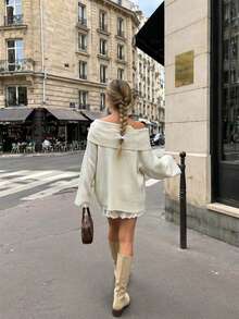 2026 Women's Autumn/Winter New Slouchy Sweater High-End Knit Off-Shoulder Top - White - View 3