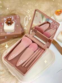 5-Piece Portable Cleaning Brush Set (With Mirror), Makeup Brush Set (With Makeup Brush Box), Multi-Function Powder Brush, Blush Brush (With Mirror Box), Mini Multi-Function Powder Brush, Foundation Brush, Eyeshadow Brush, Blending Brush, Makeup Tool Set, Complete Makeup Brush Set - Multicolor 1 - View 5