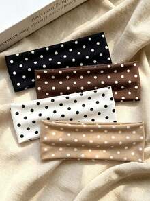 4pcs/1pc Women's Sweet Cool Sporty Yoga Beach Black White Brown Khaki Polka Dot Headband Fashion Versatile High-End Elegant Elegant Minimalist Style Small Long Scarf Hairband Hair Accessory Suitable For Daily Outings Casual Parties Commuting Vacation Hair Tying Hair Binding Hair Styling Makeup Outfit Matching Accessory Headwear - Multicolor - View 1