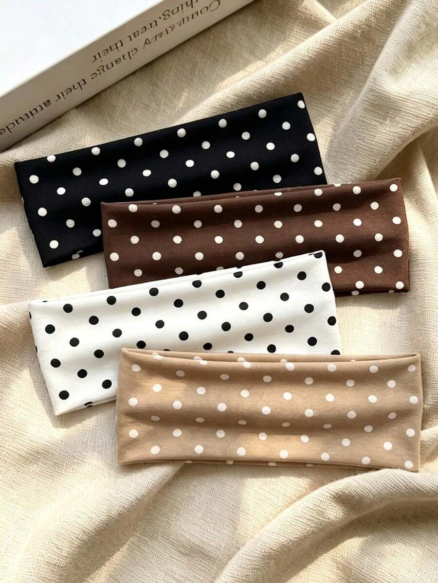 4pcs/1pc Women's Sweet Cool Sporty Yoga Beach Black White Brown Khaki Polka Dot Headband Fashion Versatile High-End Elegant Elegant Minimalist Style Small Long Scarf Hairband Hair Accessory Suitable For Daily Outings Casual Parties Commuting Vacation Hair Tying Hair Binding Hair Styling Makeup Outfit Matching Accessory Headwear - Multicolor - View 1
