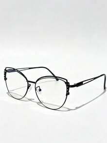 1 pieza Gafas de ojo de gato con strass exquisitas para mujeres, estilo de lujo, efecto adelgazante de rostro, accesorio de estilo callejero - transparente - Ver 8