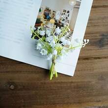 Mini Lily Of The Valley Bouquet 5 Stems/Bunch Mini Artificial Flowers Gift Photo Prop Wedding Decor Tabletop Ornament Packaging Decoration - White - View 8
