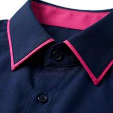 Men's Fashion Versatile Single-Breasted Contrast Color Short Sleeve Shirt Business - Navy Blue - View 6