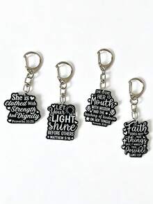 1pc/4pcs Black And White Acrylic Letter Keychain, Faith Pendant Keyring, Backpack Accessory, Handbag Charms, Gifts For Friends, Colleagues, Family - Multicolor - View 2