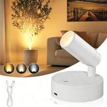 1pc Rechargeable Magnetic LED Spotlight, Indoor Use, USB Charging, 3-Color Adjustable, 350° Rotation, Battery Powered, Touch Control Wall Light, Suitable For Bedroom, Bedside, Artwork, Painting, Potted Plants, Plants, Picture Light - Multicolor - View 1