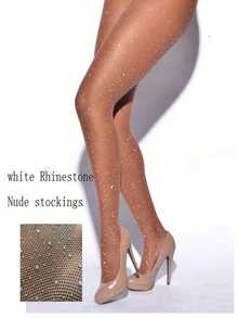 1 Par de Meias-Calça Femininas Decoradas com Strass, Meia-Calça de Malha Brilhante, Adequada para Festa e Uso em Boate - Damasco - Visão 6