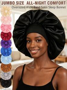 Extra Large Satin Bonnet For Women, Oversized Silky Hair Bonnet With Elastic Wide Band, Double Layer Sleep Cap For Braids Curly Long Natural Hair, Night Hair Wrap Head Cover - Multicolor - View 2