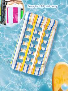 Multi-Color Striped Hollow Inflatable Pool Float Mat, Durable PVC Water Floating Lounge Chair Raft, Portable Foldable Adult Water Bed, Suitable For Beach, Swimming Pool, Sunbathing, Relaxation, Vacation, Travel - 彩色 - 查看 7