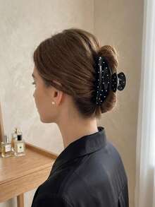 2Pcs Black & White Polka Dot Large Hair Claw - Women Elegant Minimalist Clip For Beach & Daily Outfits - Multicolor - View 2