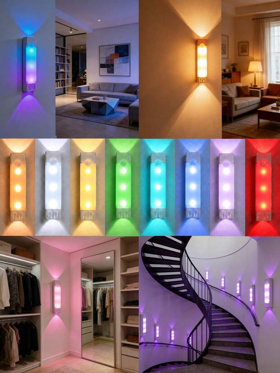 1pc Rainbow Gradient Motion Sensor Night Light, Cabinet Sensor Light, Human Body Sensor Night Light, USB Rechargeable Ultra-Thin Cat Eye Ripple Light, Home Decor Bedroom Sensor Light, Decorative Wall Light, 400mAh - A - View 1